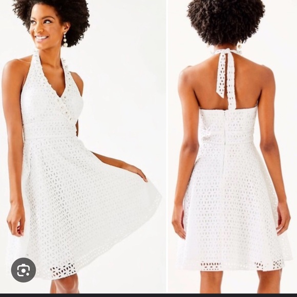 Lilly Pulitzer White Floral Eyelet Halter Dress Size 2 -  threedaughtersproperties.com
